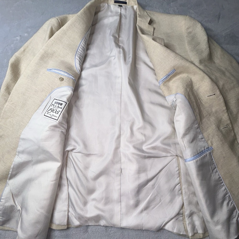 Jos A Bank 1905 Sport Coat 52L Beige Linen Wool Blend Blazer Two Button Jacket - Picture 2 of 14